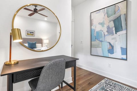 This space can be used as a vanity or a private place to get some work done.