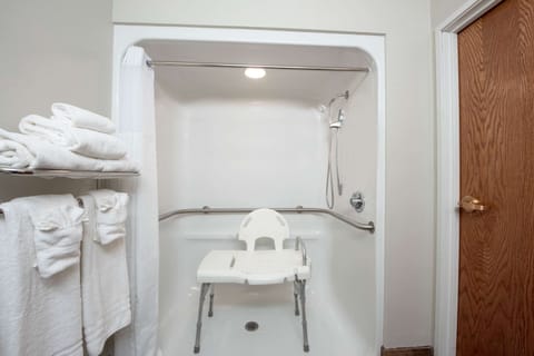 Combined shower/tub, free toiletries, hair dryer, towels