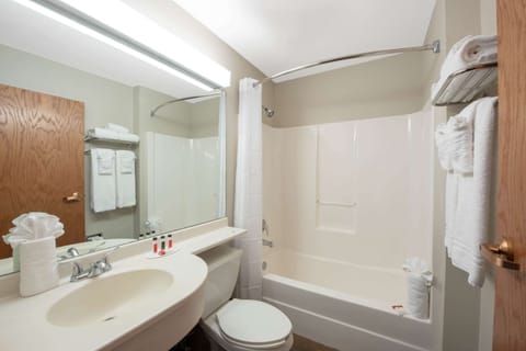 Combined shower/tub, free toiletries, hair dryer, towels