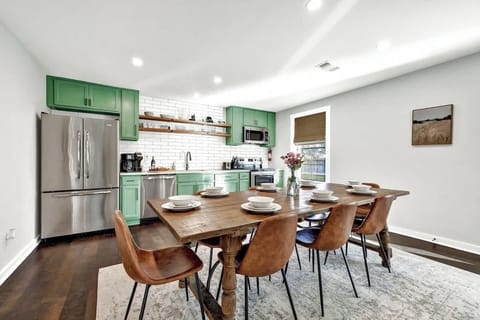 Seating for six at the dining table.