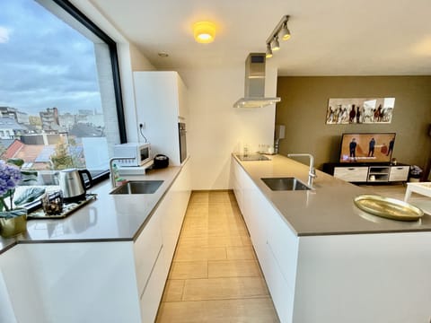 Deluxe Apartment, 2 Bedrooms | Private kitchen | Fridge, oven, stovetop, electric kettle