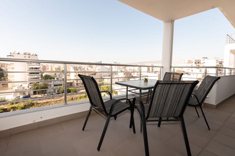 Spacious balcony with city view