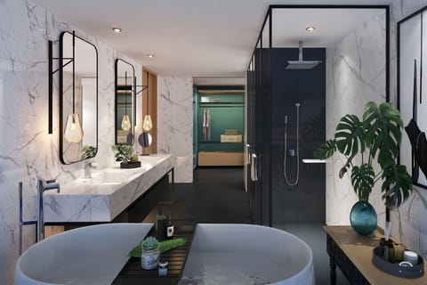 Suite, 1 Bedroom, Ocean View | Bathroom | Shower, rainfall showerhead, free toiletries, hair dryer