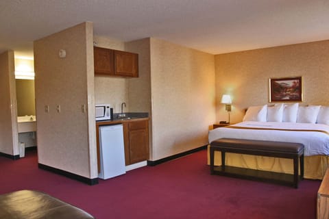 Deluxe Suite, 1 King Bed, Jetted Tub | Desk, blackout drapes, iron/ironing board, free WiFi