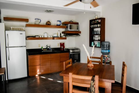 Apartment | Private kitchen | Full-size fridge, microwave, oven, stovetop