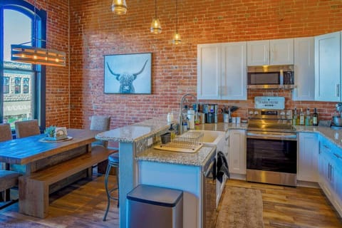 Beautiful newly remodeled kitchen with upgraded appliances and views of Main Street!