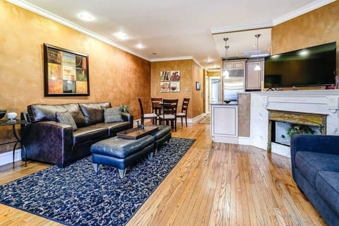 Living Room with pullout couch (denim colored couch)