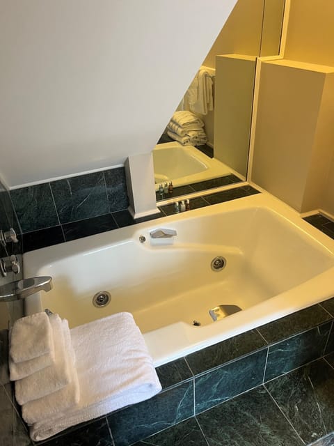 Luxury Room | Bathroom | Hair dryer, bathrobes, towels, soap