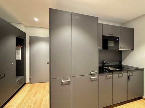 Fridge, microwave, stovetop, espresso maker