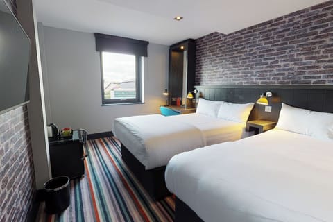 Family Room, 2 Double Beds | Desk, laptop workspace, blackout drapes, iron/ironing board