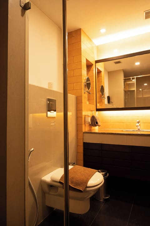 Suite | Bathroom | Hair dryer, bathrobes, towels