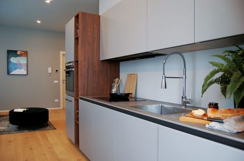 Exclusive Apartment | Private kitchen | Full-size fridge, microwave, oven, stovetop