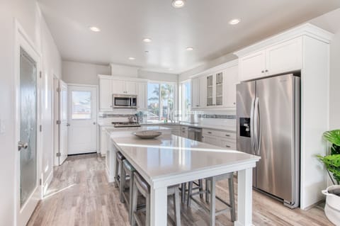 An oversized island provides plenty of room for casual dining and food prep.