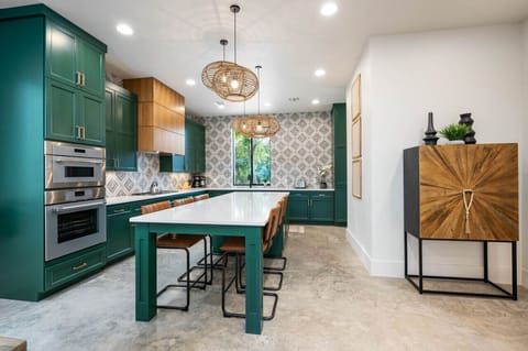 Large kitchen with island bar seating
