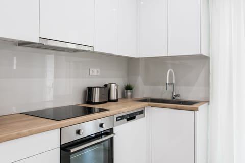 Deluxe Apartment, 2 Bedrooms | Private kitchen | Fridge, oven, stovetop, dishwasher