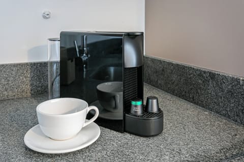 Fridge, microwave, coffee/tea maker, toaster