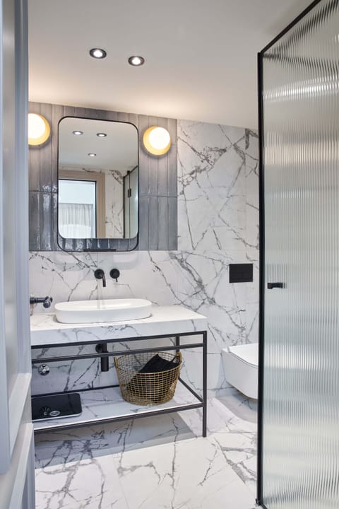 Shower, slippers, towels