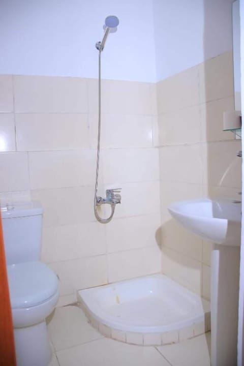 Combined shower/tub, hair dryer, bidet, towels