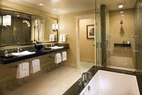 Suite (Parker) | Bathroom | Shower, designer toiletries, hair dryer, bathrobes
