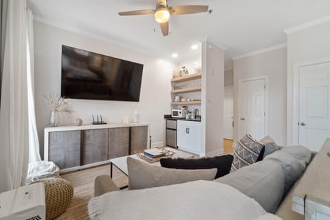 Living area with large flat screen tv
