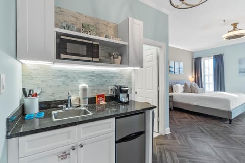 Kitchenette with microwave and under counter refrigerator