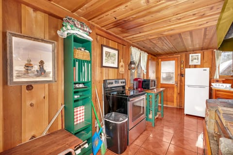 Cabin, Multiple Beds, Fireplace, Mountain View (Rustic Knotty Pine) | Private kitchen | Fridge, microwave, oven, stovetop