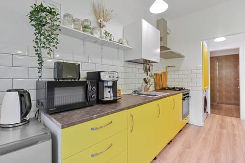 Family Apartment | Private kitchen | Full-size fridge, microwave, oven, coffee/tea maker