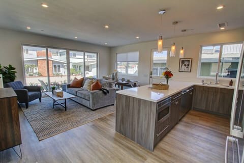 Front house Living and KitchenSofa folds out to sleep two guests.