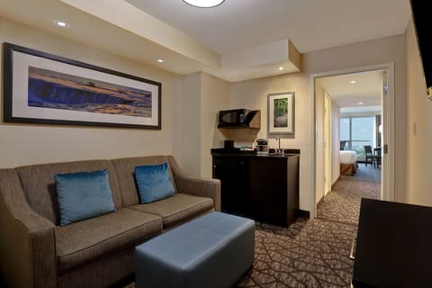 King Bed with Sofa Bed and view of Niagara Falls & American Falls - Floor 15 | Living area | Flat-screen TV, pay movies