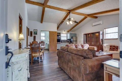 Spacious retreat with charming décor and striking wood beams, creating the perfect setting to relax and unwind.