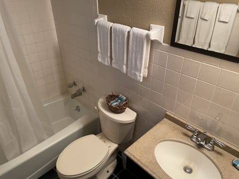 Combined shower/tub, towels