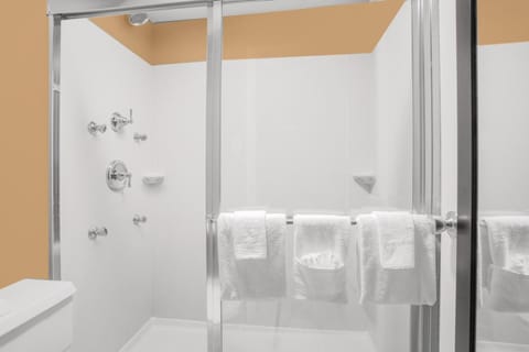 Spring water tub, hydromassage showerhead, hair dryer, towels