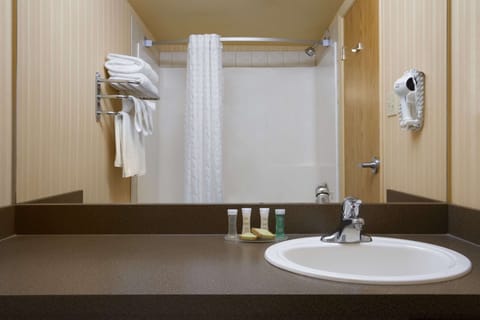 Combined shower/tub, free toiletries, hair dryer, towels