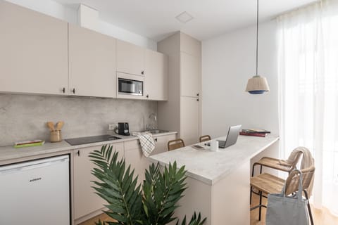 Apartment, 1 Bedroom | Private kitchen | Fridge, stovetop, electric kettle, toaster