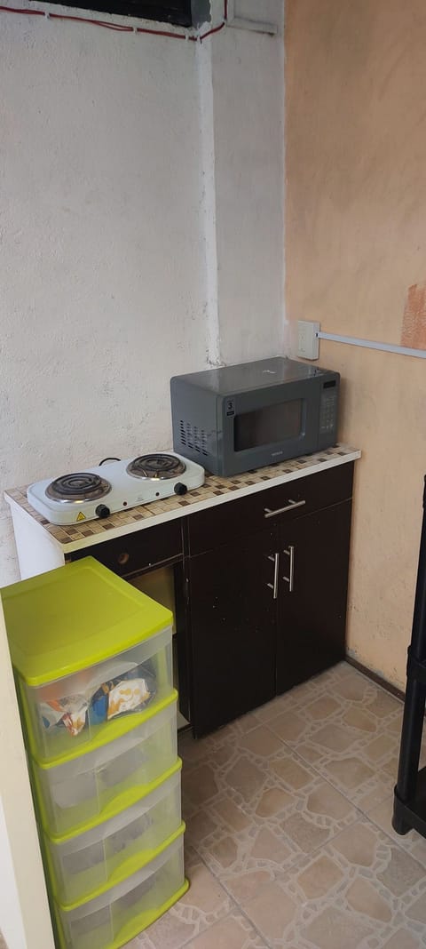 Fridge, microwave, blender, waffle maker