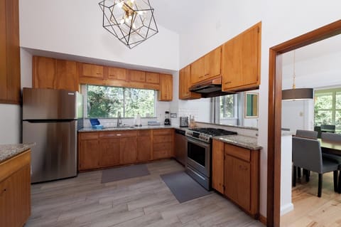Fully stocked kitchen looking into the Dining Space