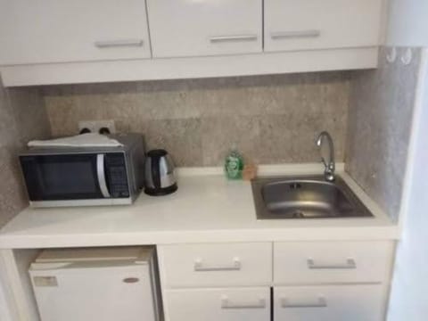 Fridge, microwave, dishwasher, cookware/dishes/utensils