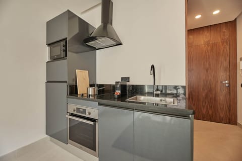 Fridge, microwave, oven, espresso maker