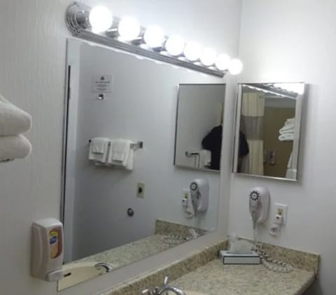 Deluxe Suite, 1 King Bed | Bathroom | Combined shower/tub, hair dryer, towels