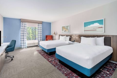 Room, 2 Queen Beds (Drinks, Snacks) | Desk, laptop workspace, blackout drapes, iron/ironing board