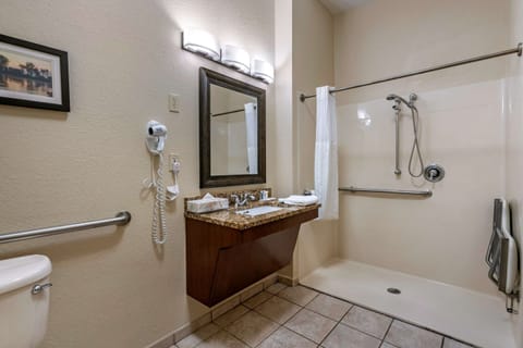 Room, 2 Queen Beds, Accessible, Non Smoking | Bathroom | Shower, hair dryer, slippers, towels