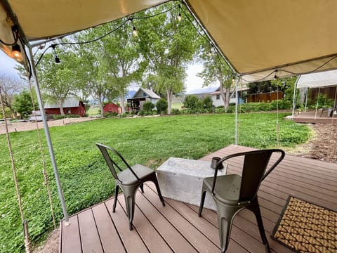 Each tent has a covered porch to sit under.