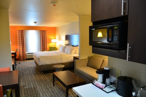 Suite, 1 King Bed, Accessible (Comm & Mobil, Roll-In Shower) | Desk, laptop workspace, iron/ironing board, free rollaway beds