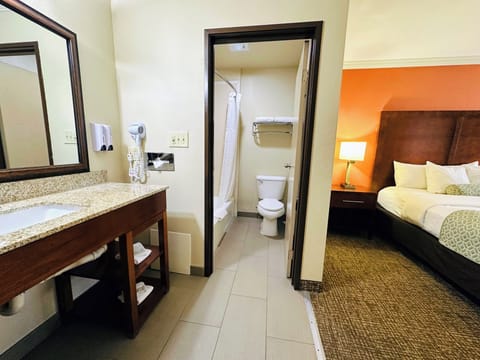 Eco-friendly toiletries, hair dryer, towels, soap