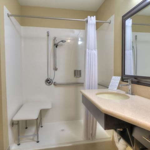 Suite, 1 Bedroom, Accessible, Kitchen (Roll-In Shower, Kitchen) | Bathroom | Free toiletries, hair dryer, towels