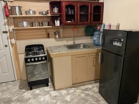 Fridge, oven, stovetop, coffee/tea maker