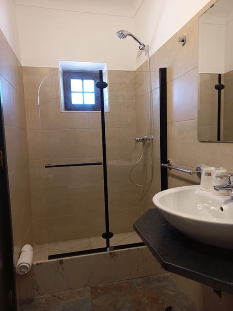 Panoramic Double Room | Bathroom | Hair dryer, bathrobes, towels