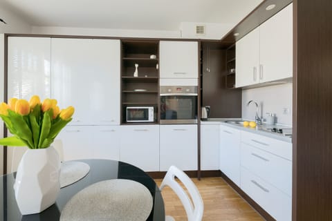 City Studio | Private kitchenette | Stovetop, electric kettle, freezer, paper towels