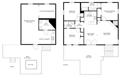 Floor Plan of the split level house w exterior deck stairs