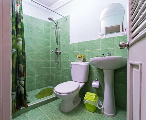 Family Quadruple Room | Bathroom | Shower, rainfall showerhead, hair dryer, towels